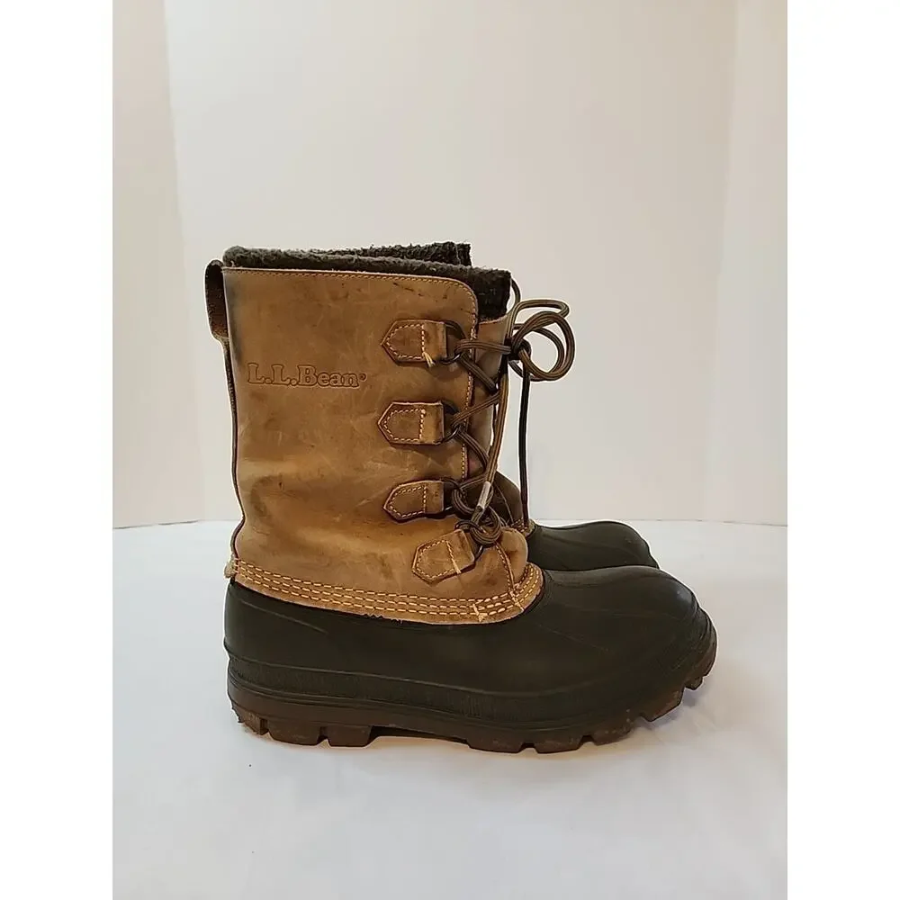 Ll Bean Mens Duck Boots Winter Insulated Size 7 Brown Leather Rubber Wool